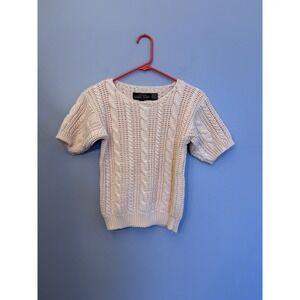 VTG 80s René Tener for Jean Pierre peach pink cable knit sweater top Size XS